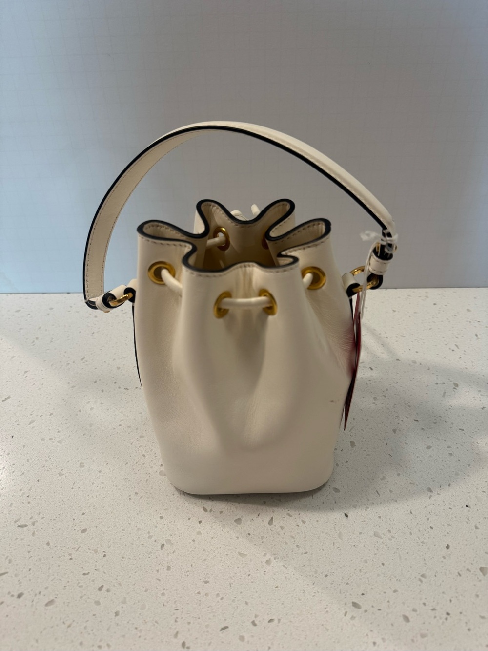 NWT & BOX Valentino Garavani Cream Leather VLogo Mini Drawstring Bag - Picture 7 of 15